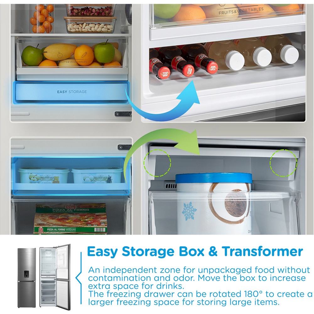 Midea MDRB379FGD46W Inox Total No Frost 273L Combi Fridge Freezer with Non-Plumbed Water Dispenser Image 5