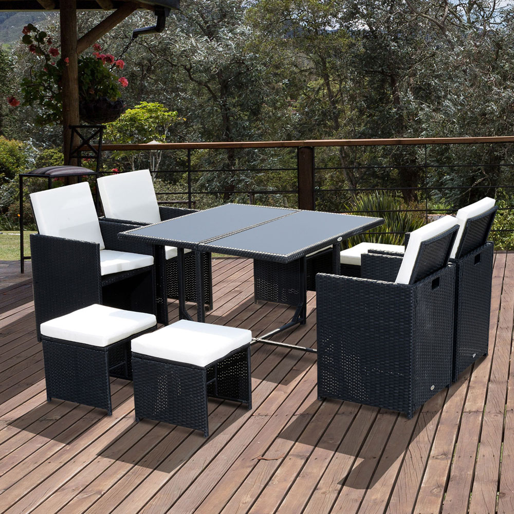 Outsunny 8 Seater Outdoor Dining Set Black with Stool Image 1