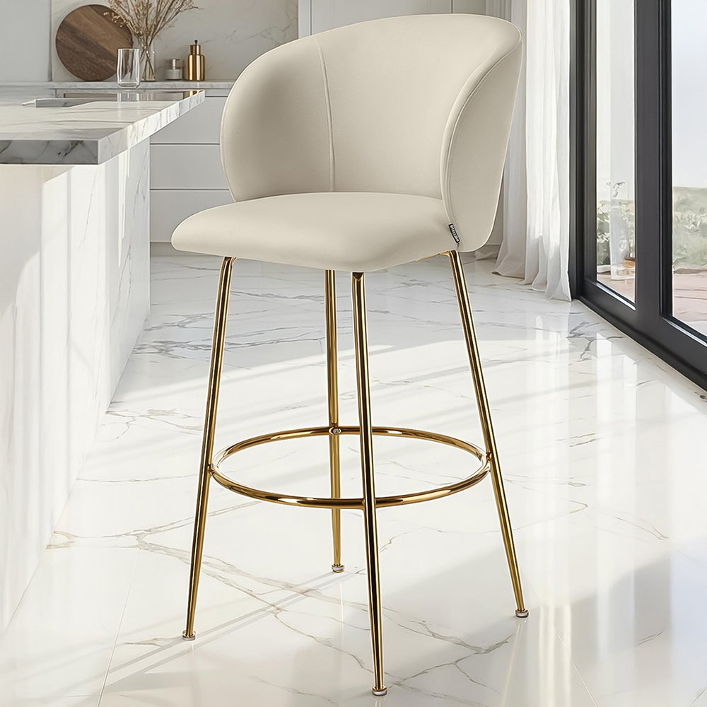 tectake Luana Cream and Gold Velvet Look Padded Bar Stool Set of 4 Image 1