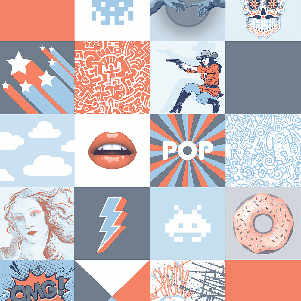 Muriva OMG Blue and Orange Wallpaper Image 1