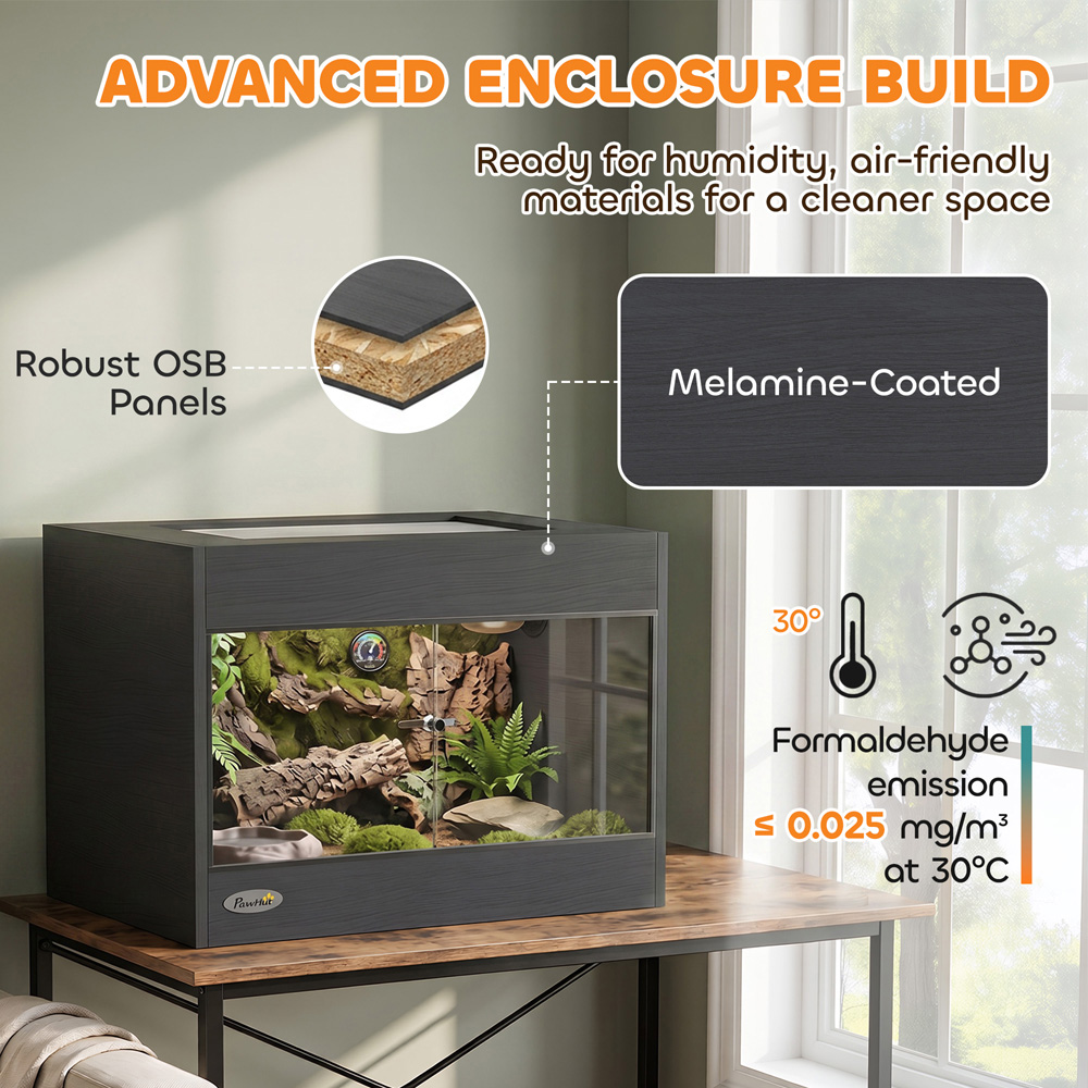 PawHut Black Reptile Vivarium with Sliding Glass Doors and Top Ventilation Image 5
