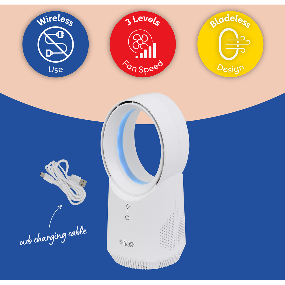 Russell Hobbs White Quiet Bladeless Compact Desk Fan with USB Image 8