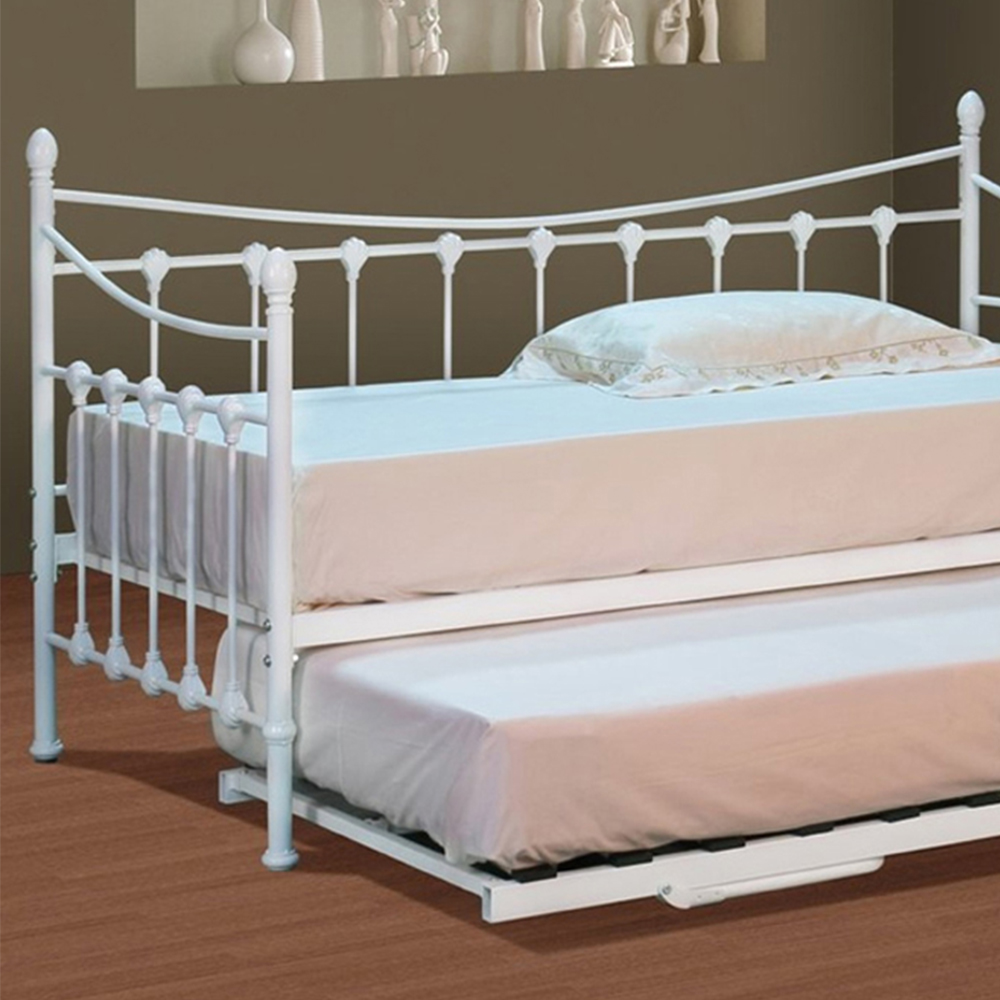 Brooklyn Ornate Single Sleeper White Metal Day Bed with Trundle Image 2