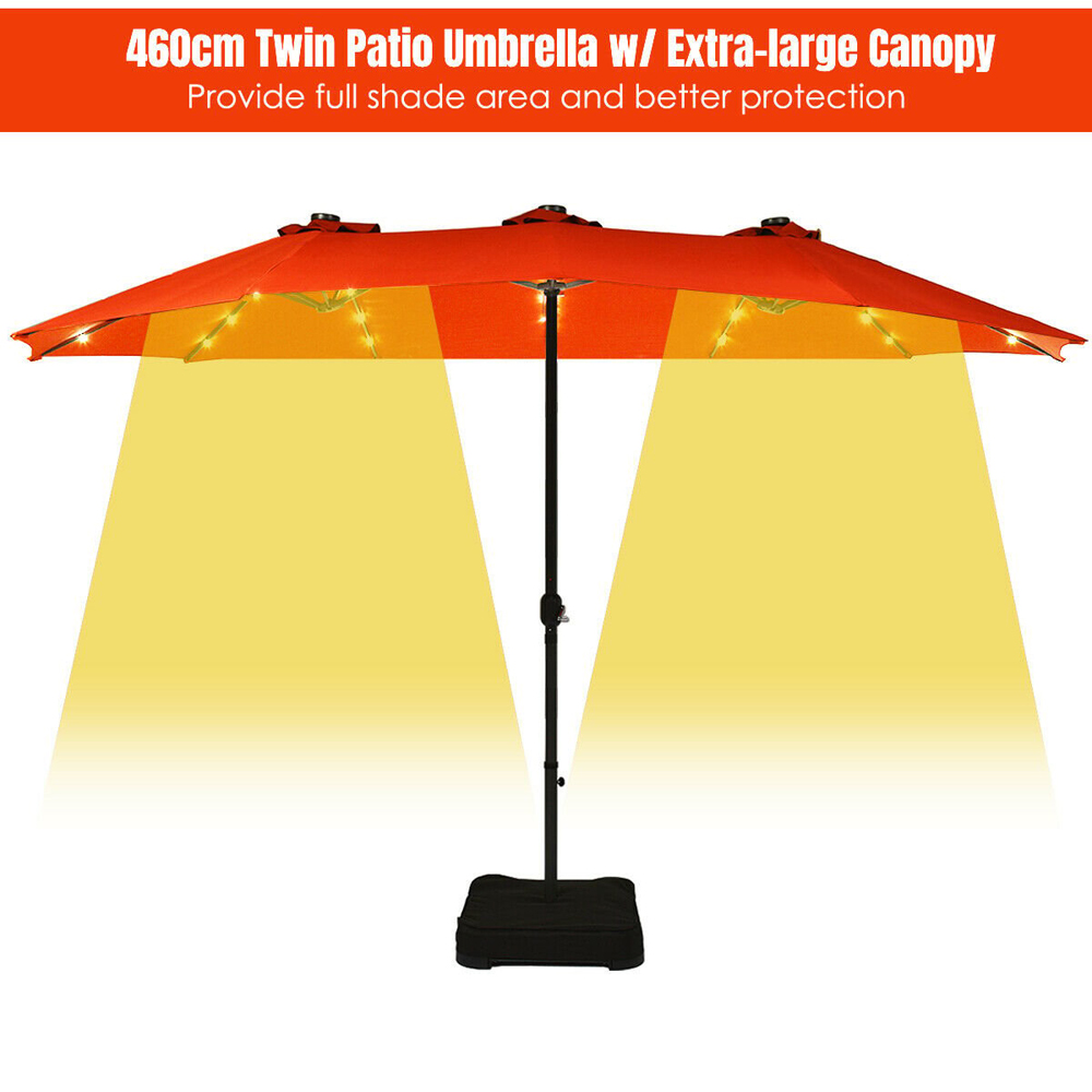 Costway Orange 36 LED Double Sided Crank Parasol 4.6m Image 5
