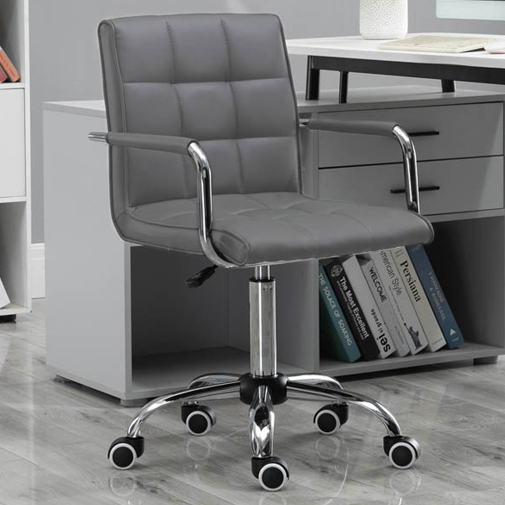 Portland Grey PU Leather Swivel Home Office Chair Image 1