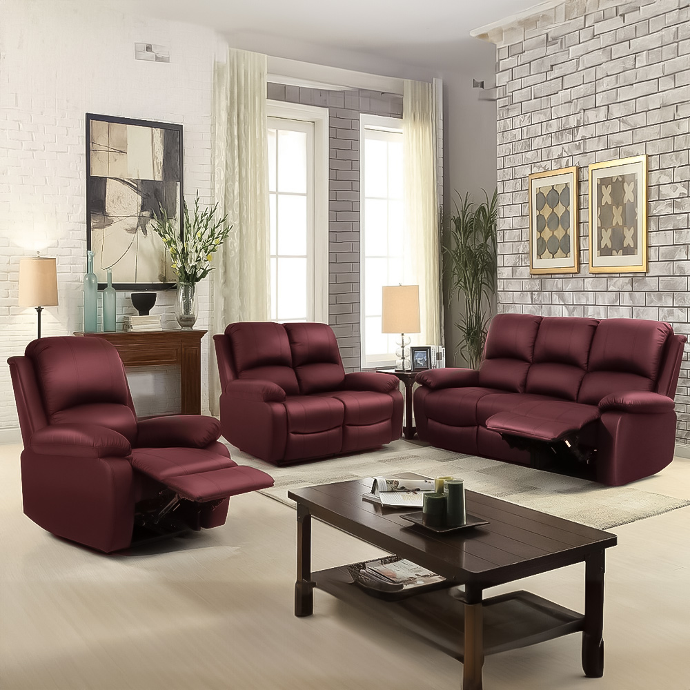 Brooklyn 3+2+1 Seater Red Bonded Leather Manual Recliner Sofa Set Image 1