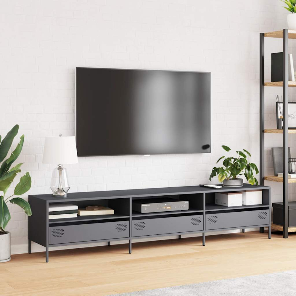 vidaXL 3 Drawer 3 Shelf Anthracite Steel Industrial Style TV Cabinet Image 8