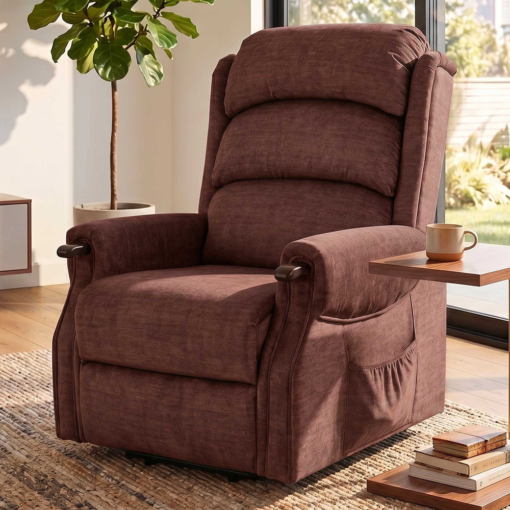 HOMCOM Brown Wooden Grip Vibration and Heat Power Lift Recliner Chair Image 1