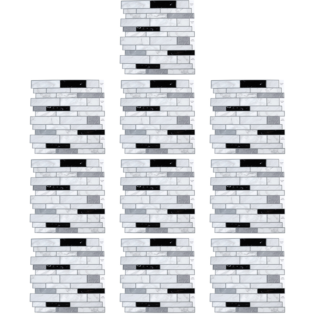 Living and Home Brick Effect White and Black Self Adhesive Wall Sticker 10 Pack Image 2