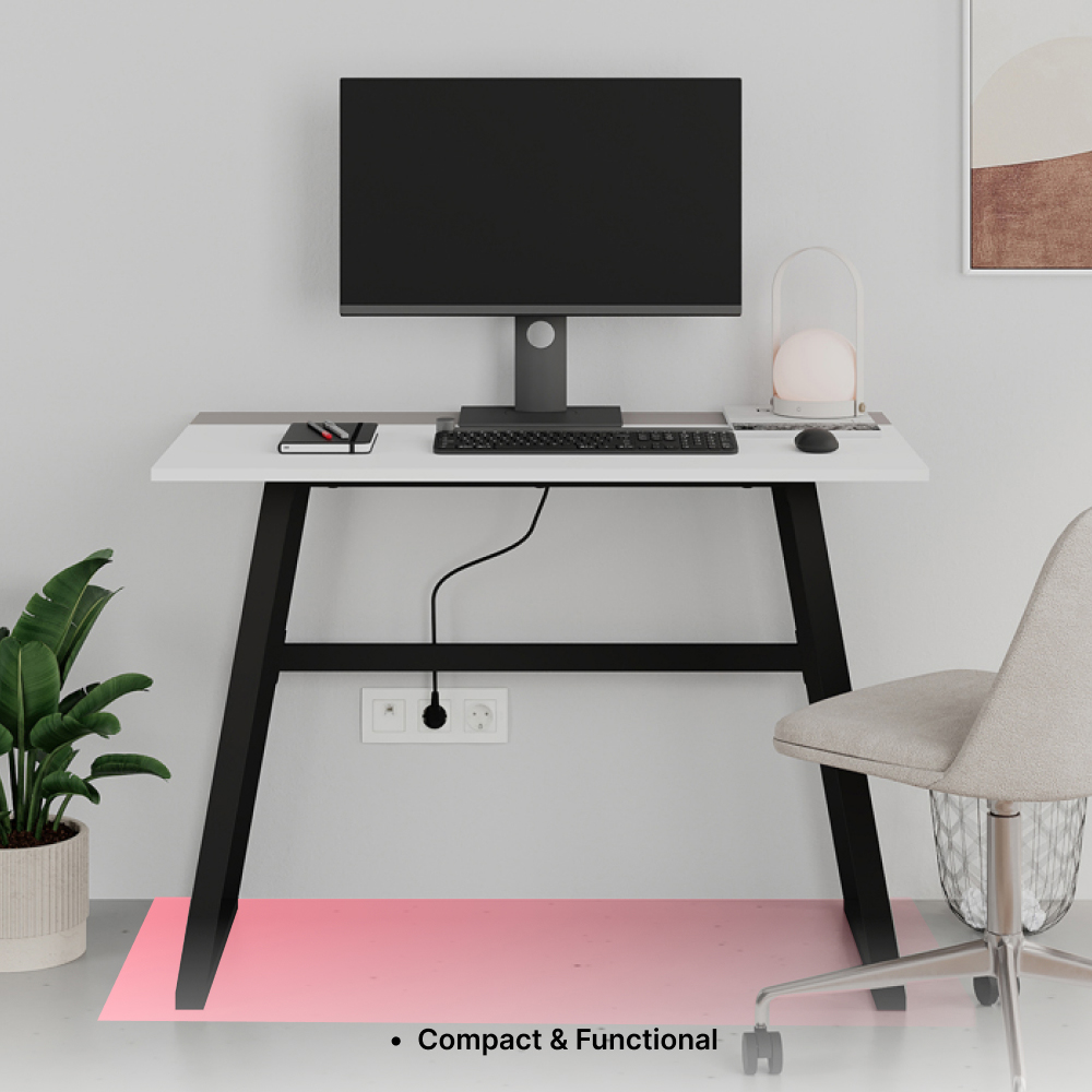 Decortie Kemre Metal Leg Modern Computer Desk Black White and Mocha Grey Image 6