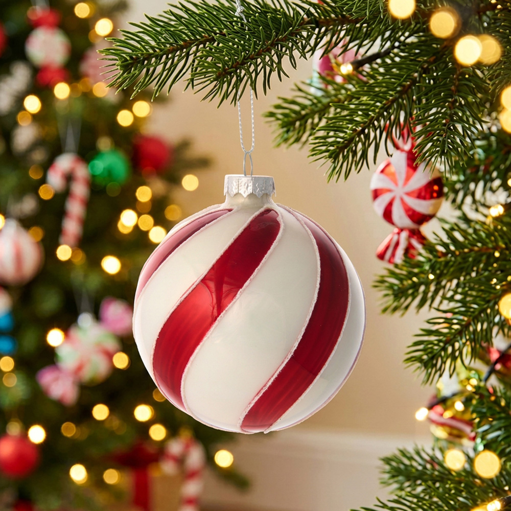 Candy Cane Red and White Swirl Red Bauble Image 2