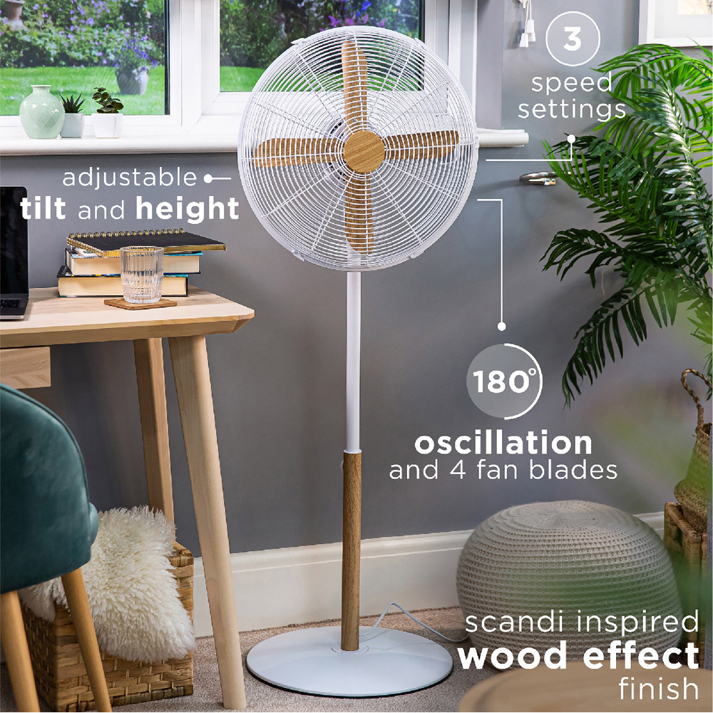 Russell Hobbs White Scandi Style Height Adjustable Oscillating Pedestal Fan 16 inch Image 3