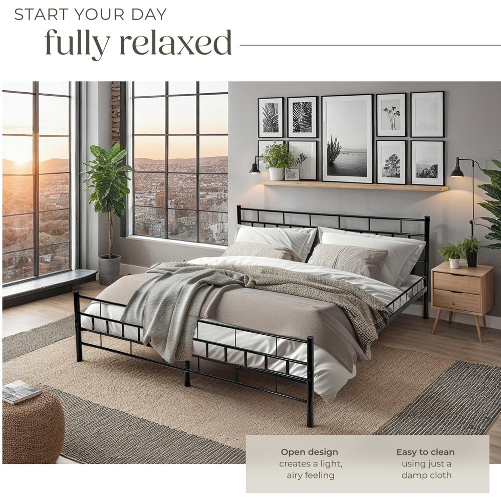 tectake Super King Size Black Slatted Base Metal Bed Frame Image 4