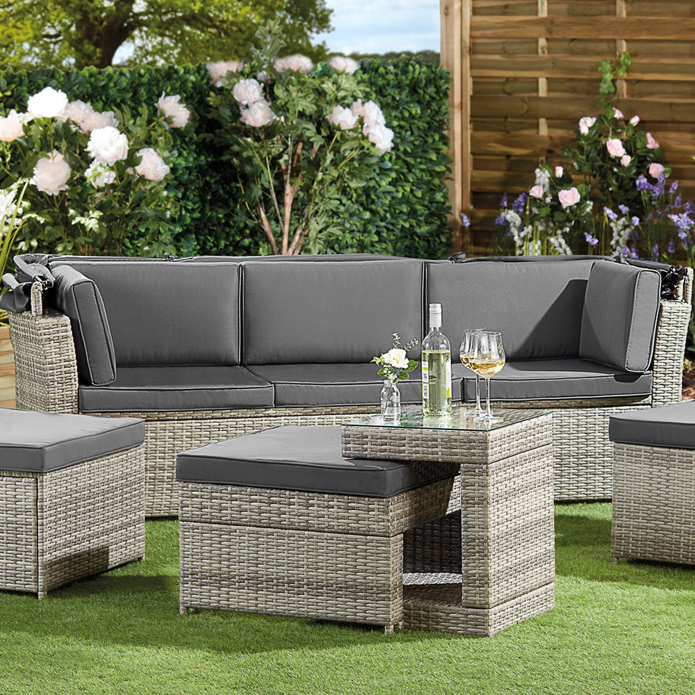 Garden Gear 6 Seater California Rattan Dark Grey Daybed Set with Cover Image 4