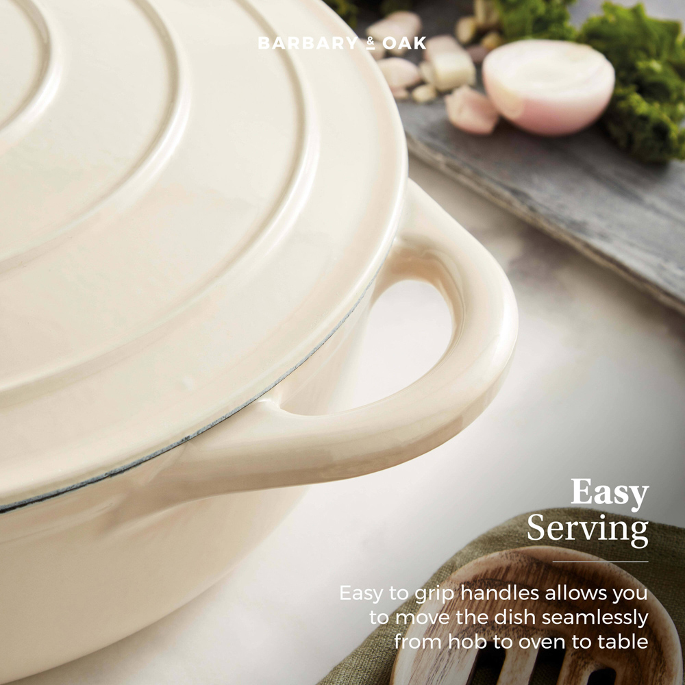 Barbary & Oak 28cm Camembert Cream Cast Iron Shallow Casserole Dish with Domed Lid Image 7