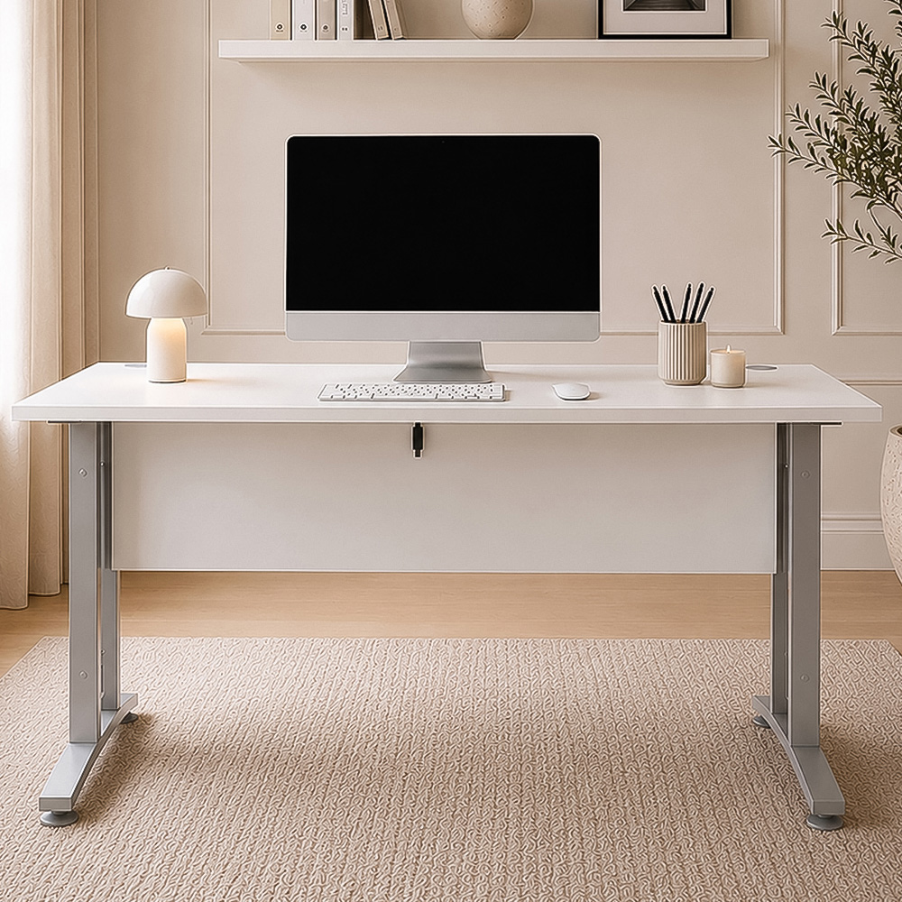 Florence Wooden and Steel 150cm Desk White and Silver Grey Image 1