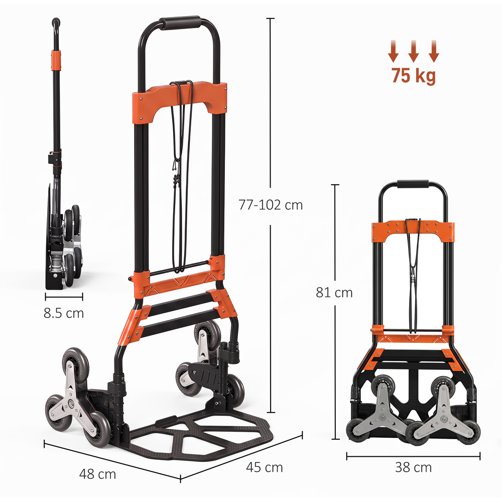HOMCOM Black and Orange Heavy-Duty Foldable Trolley on Wheels Image 9