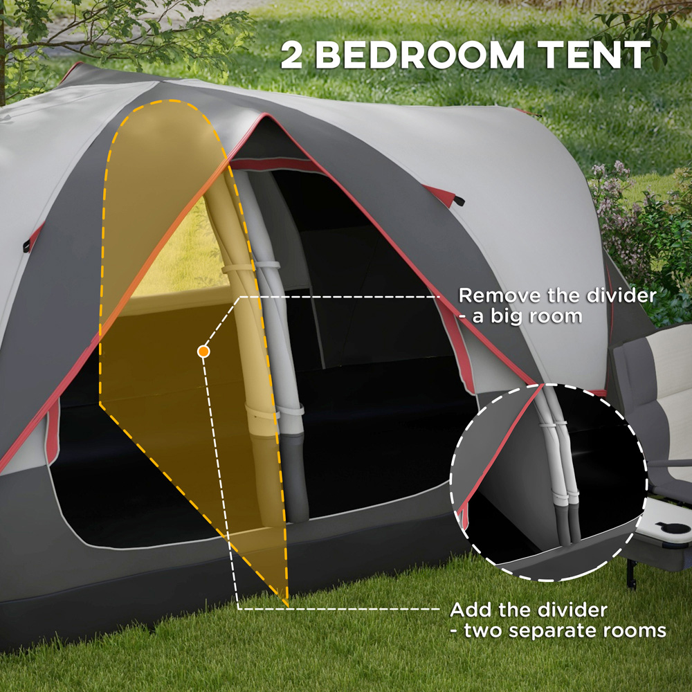 Outsunny 5-6 Person Camping Tent with 2 Bedroom and Waterproof Rainfly Grey Image 5