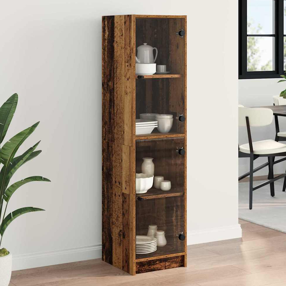 vidaXL 2 Glass Door 4 Shelf Old Wood Slim Highboard Image 1