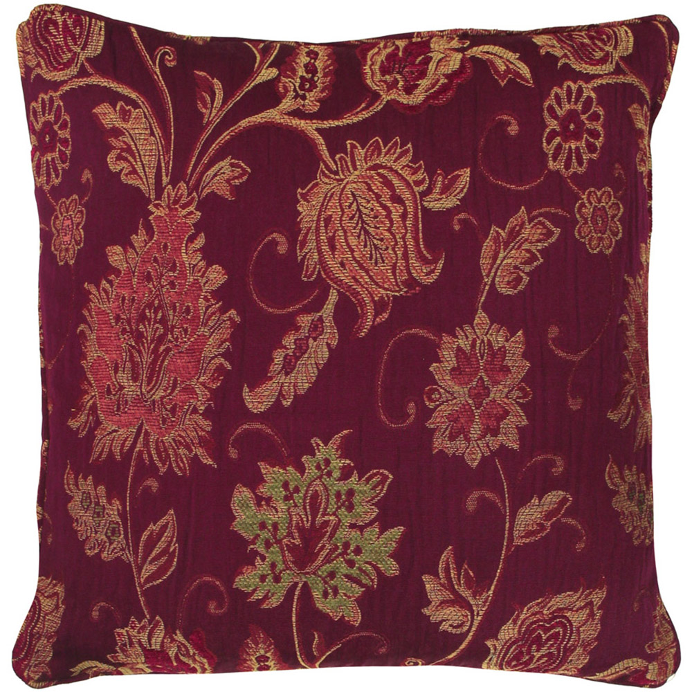 Paoletti Zurich Burgundy Floral Jacquard Cushion Image 1