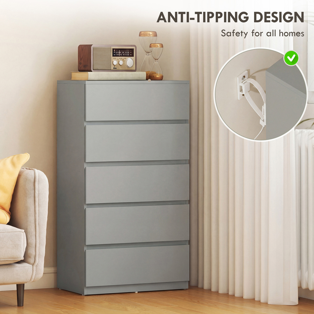 Portland 5 Drawer Grey Chest of Drawers Image 5