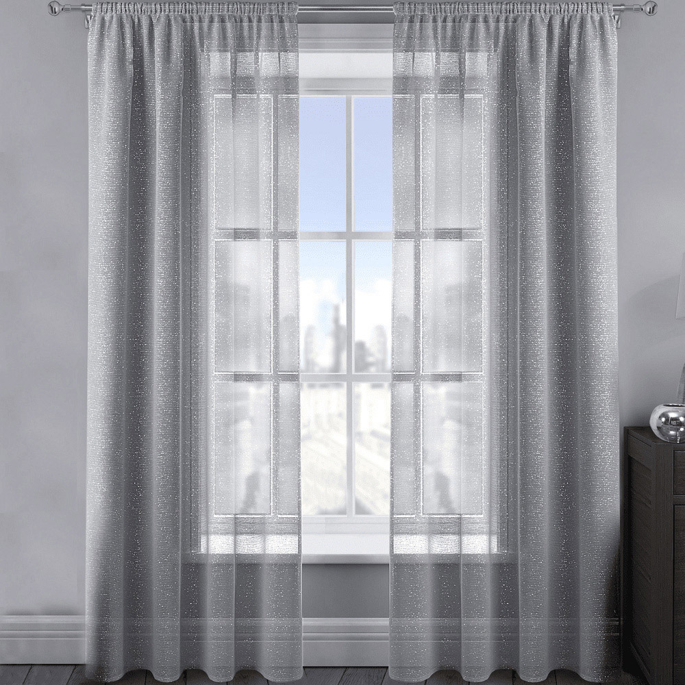 Velosso Alessandria Silver Slot Top Voile Panel Curtain 137 x 137cm Image 1