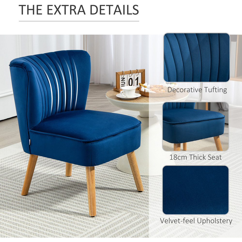 HOMCOM Blue Velvet Tub Seat Accent Chair with Wood Frame Legs Image 6