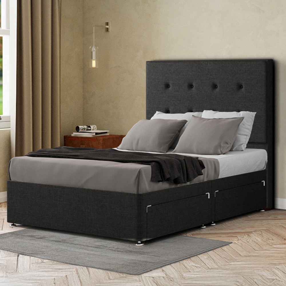 Portland Darlington Super King Size Black Linen Divan Bed with 2 Drawers and Headboard Image 1