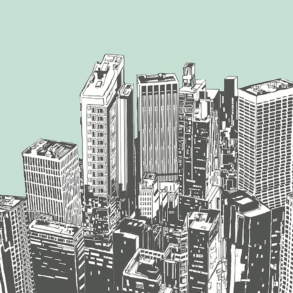 Origin Murals Urban City Skyscrapers Green Wall Mural Image 2