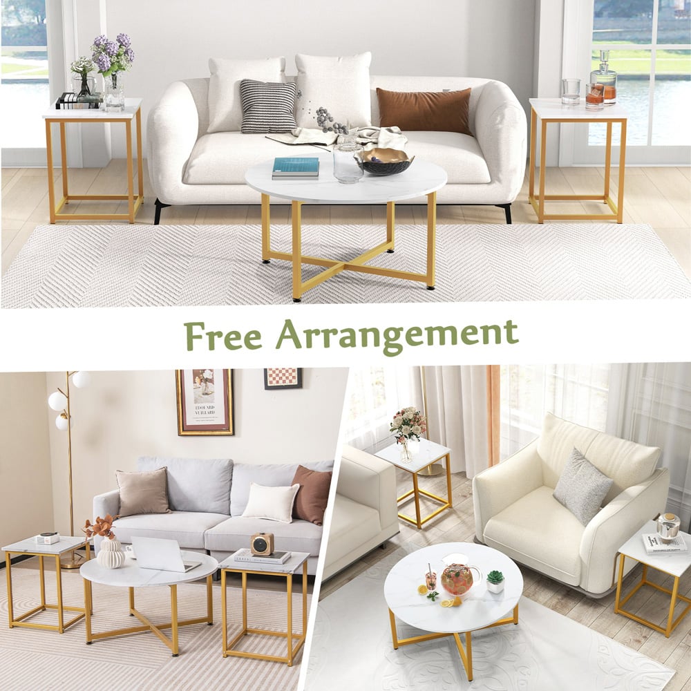 Costway White Metal Coffee Table Set of 3 Image 6