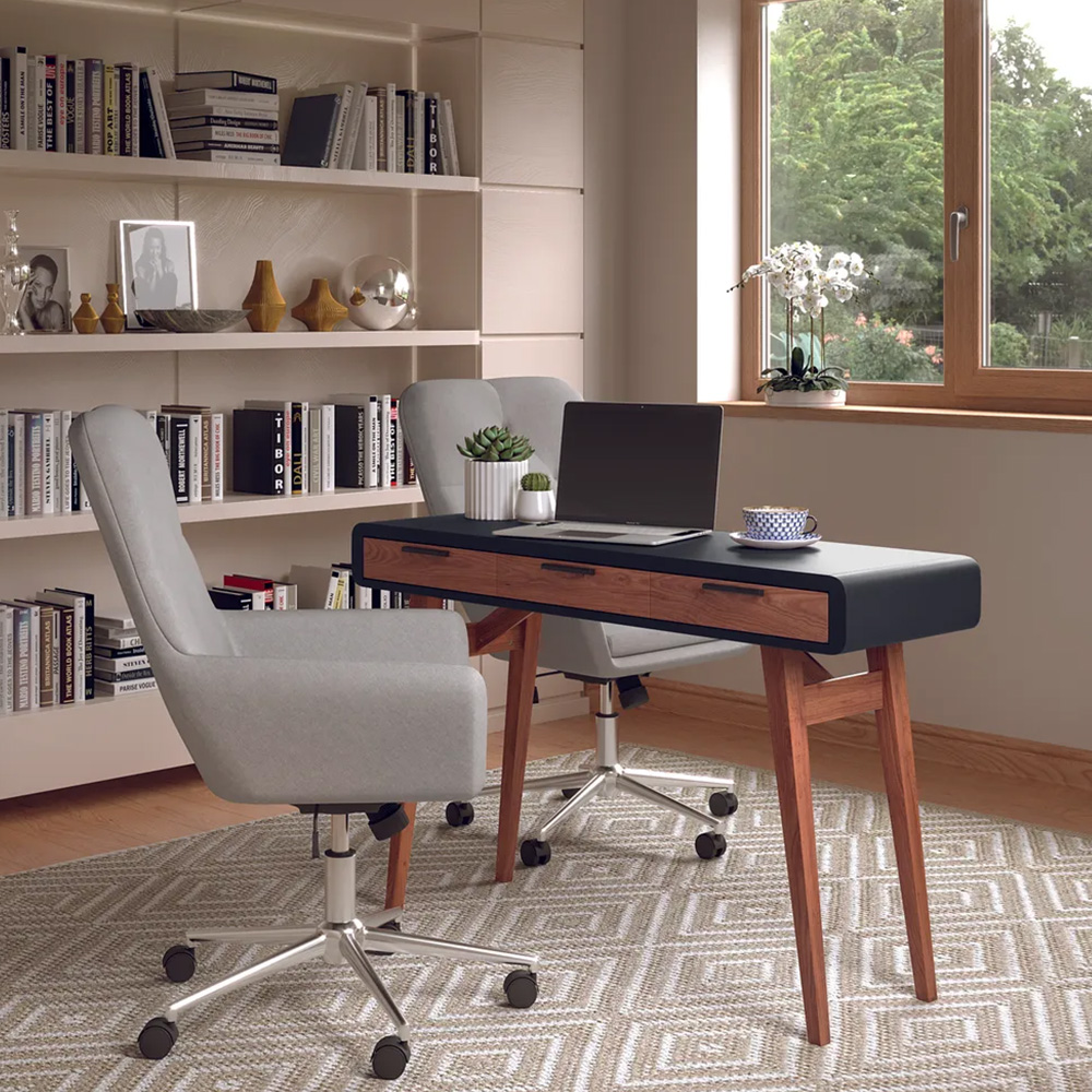 Alphason Pevensey 3 Drawer Black and Brown Office Desk Image 6