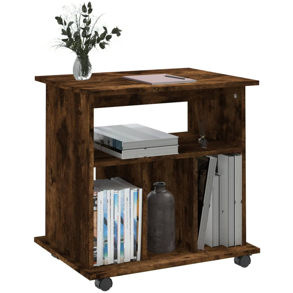 vidaXL 4 Shelf Smoked Oak Rolling Storage Cabinet Image 3