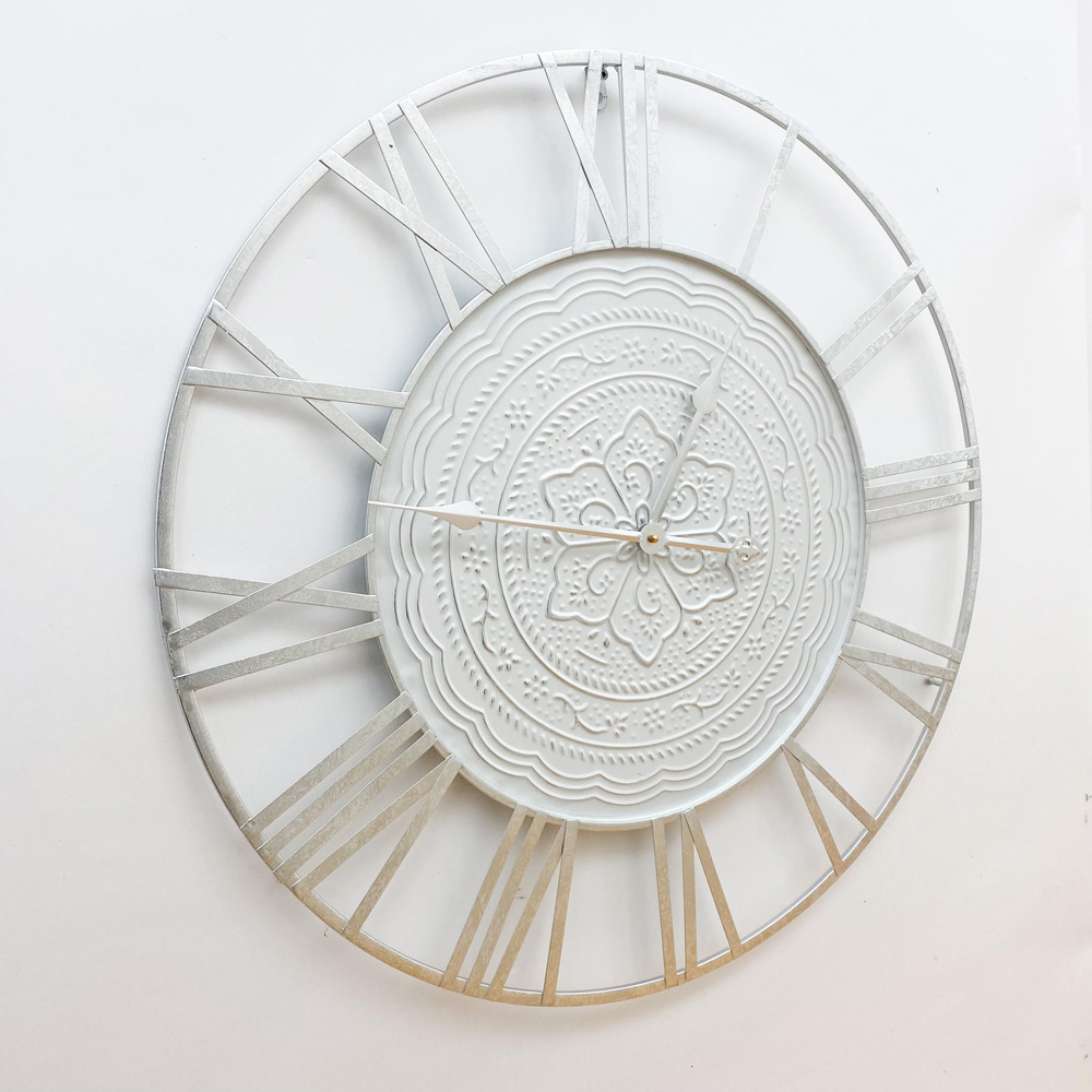 Acacia Home White Skeleton Round Wall Clock 70cm Image 2