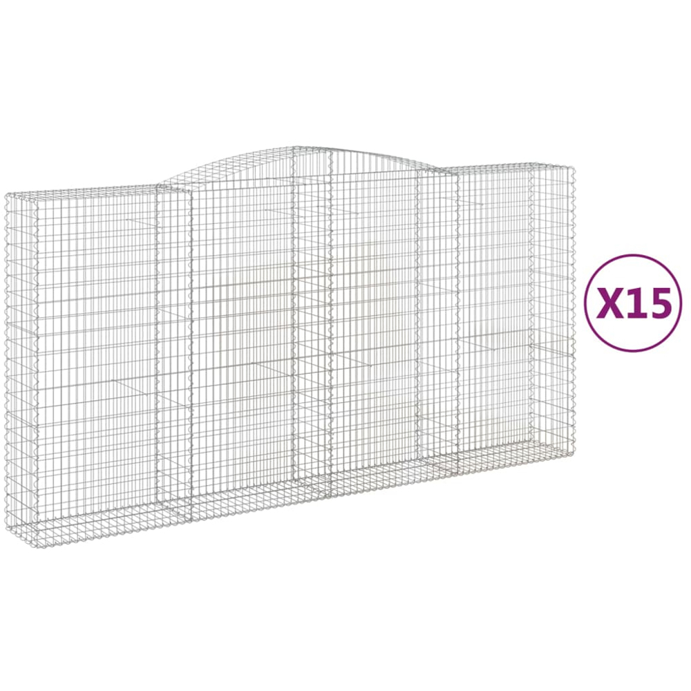 vidaXL Silver Galvanised Iron Arched Gabion Basket 200/220 x 50 x 400cm 15 Pack Image 2