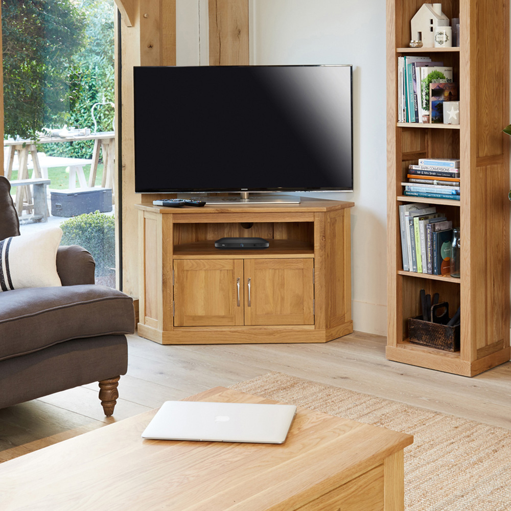 Baumhaus Mobel 2 Door Oak Corner TV Cabinet Image 2