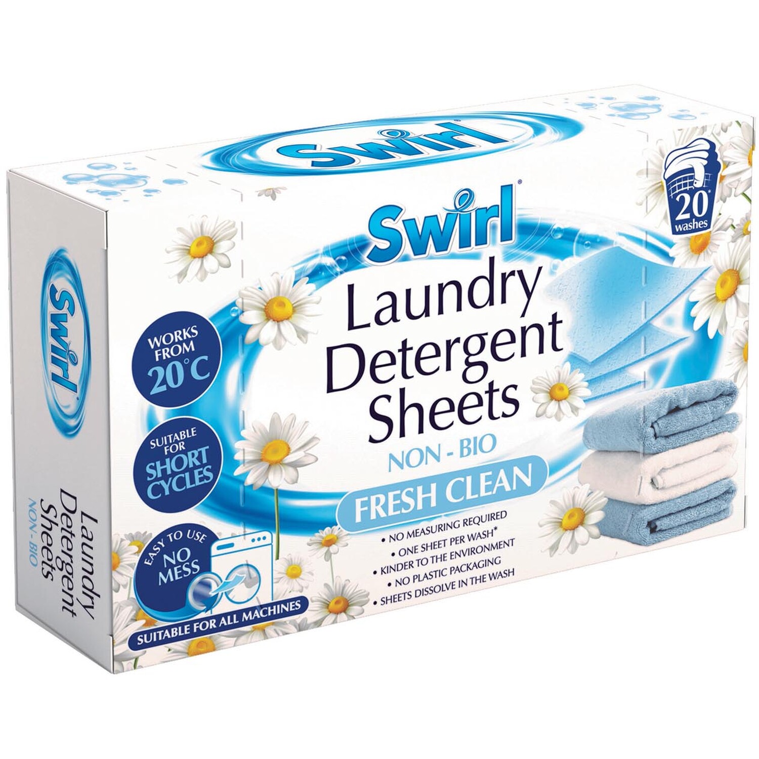 Single Swirl Laundry Fresh Clean Non Bio Detergent Sheets 20 Washes Image 1