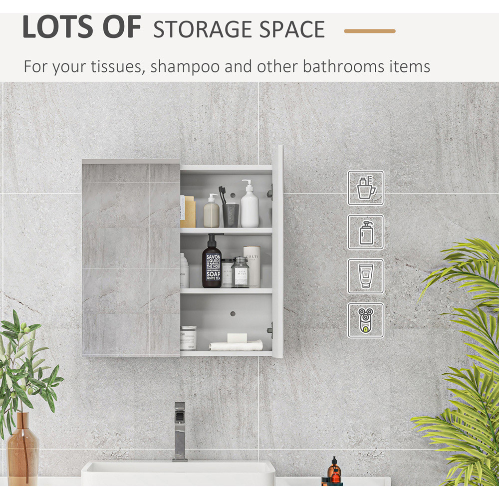 Kleankin 2 Door White Wall Mounted Mirrored Bathroom Storage Cupboard Image 7