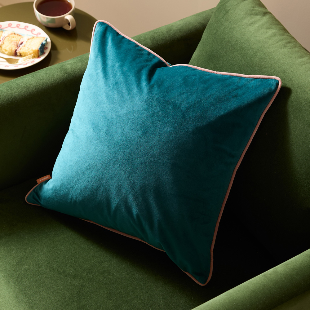Furn Meridian Teal and Blush Velvet Cushion 45 x 45cm Image 2