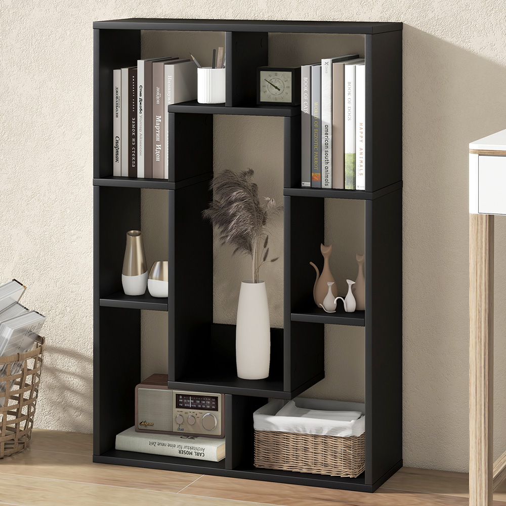 Costway 7 Shelf Black Geometric Bookshelf Image 1