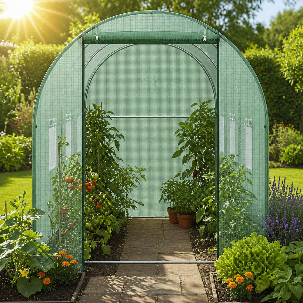 Neo Green Galvanised Steel Frame 6.6 x 9.8ft Walk-In Polytunnel Greenhouse Image 2