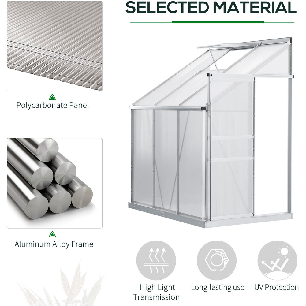 Outsunny 6 x 4ft Lean to Wall Polycarbonate Aluminium Walk-In Greenhouse Image 4