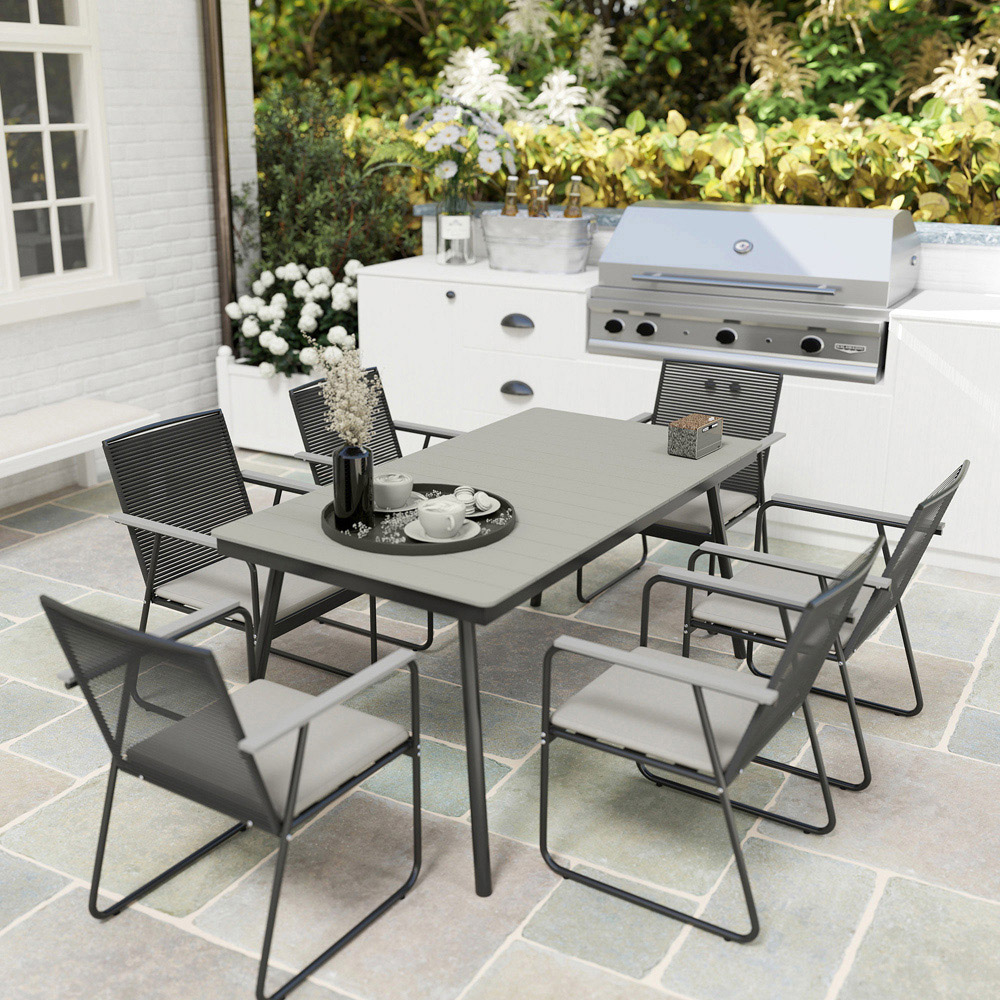 Outsunny 6 Seater Rattan Garden Dining Set Grey Image 5