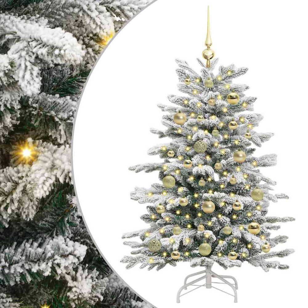 vidaXL Pre-Lit Gold Baubles White Artificial Snow Flocked Christmas Tree 4ft Image 2
