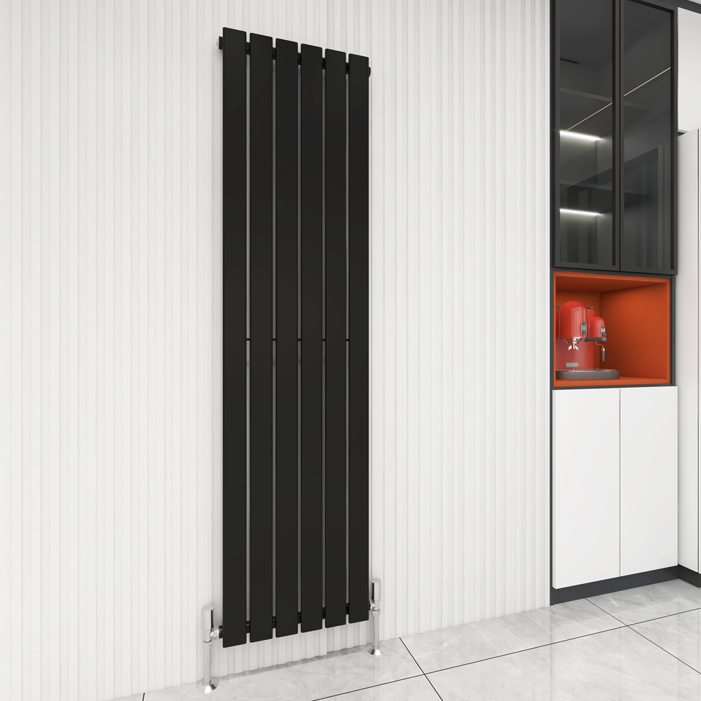 Black 3286 BTU Single Flat Panel Vertical Column Radiator 1800 x 408mm Image 2