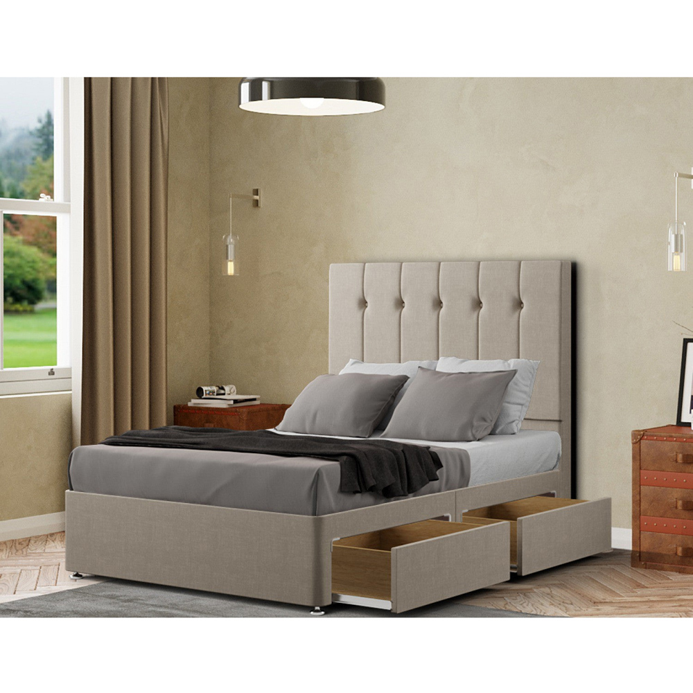 Portland Highland Double Malham Weave Cream Linen Divan Bed with 2 Drawers and Headboard Image 2