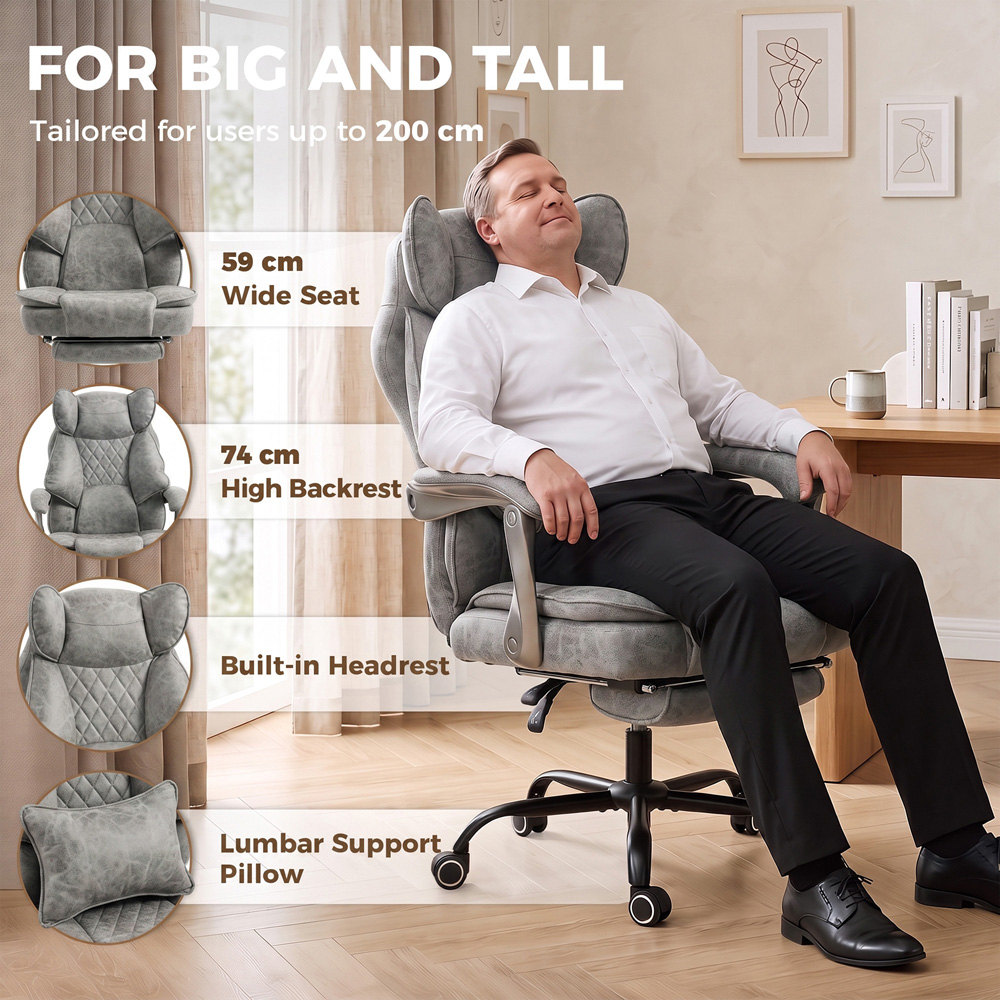 HOMCOM Grey Big and Tall Office Chair with Lumbar Support Image 5