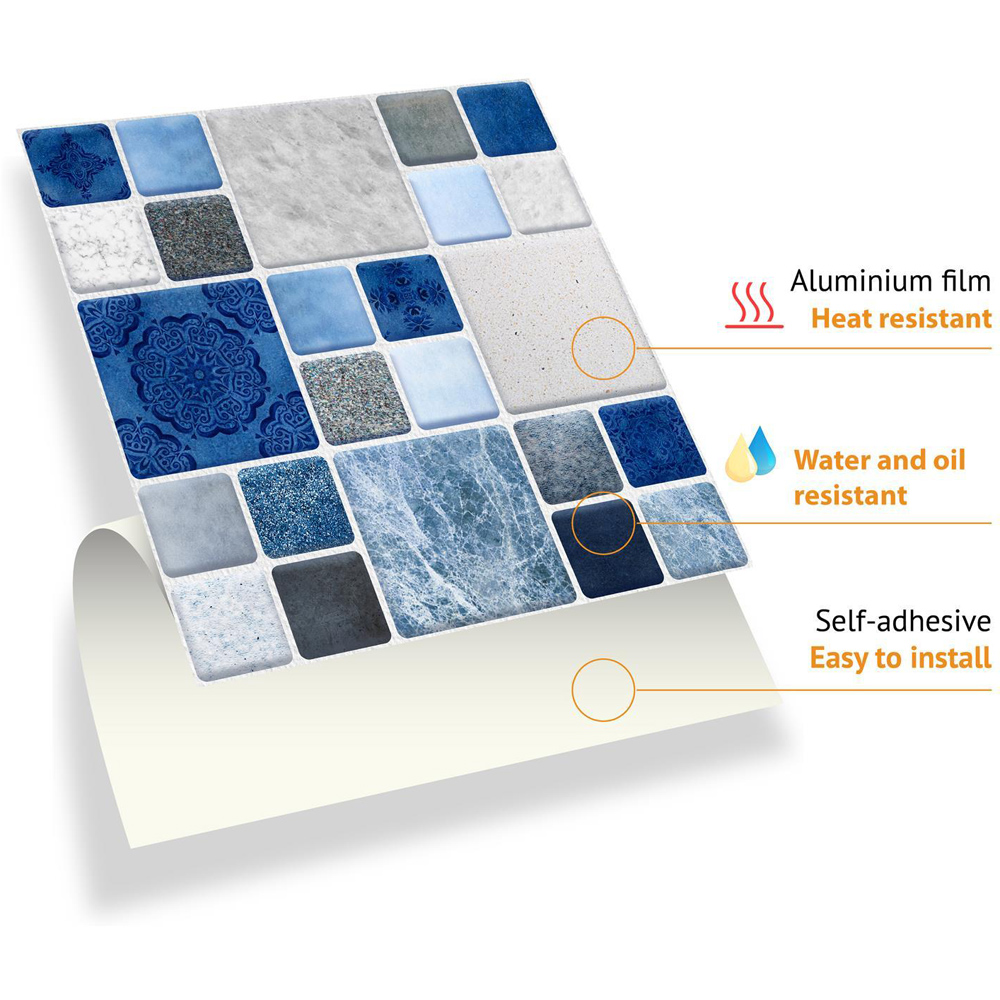 Walplus Stone Selection Blue And Grey Mosaic Self Adhesive Tile Sticker 24 Pack Image 5