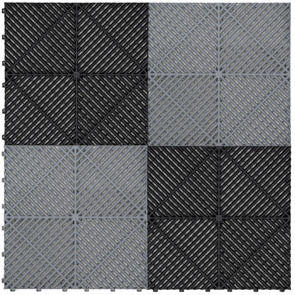 MonsterShop 120 Black and 120 Grey Vented Garage Floor Tiles with Edges and 2 x 14 Hexagon LED Light Image 4