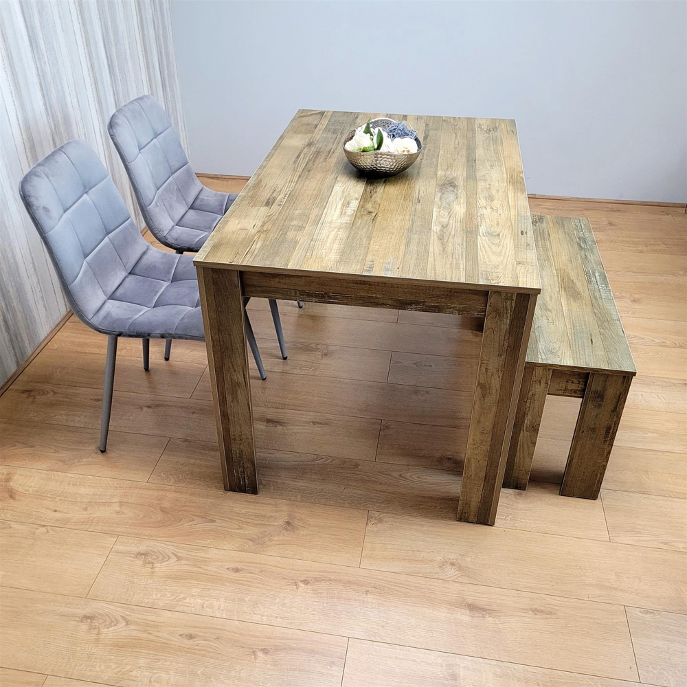 Portland 4 Seater Velvet Rustic Effect Dining Set Grey Image 7