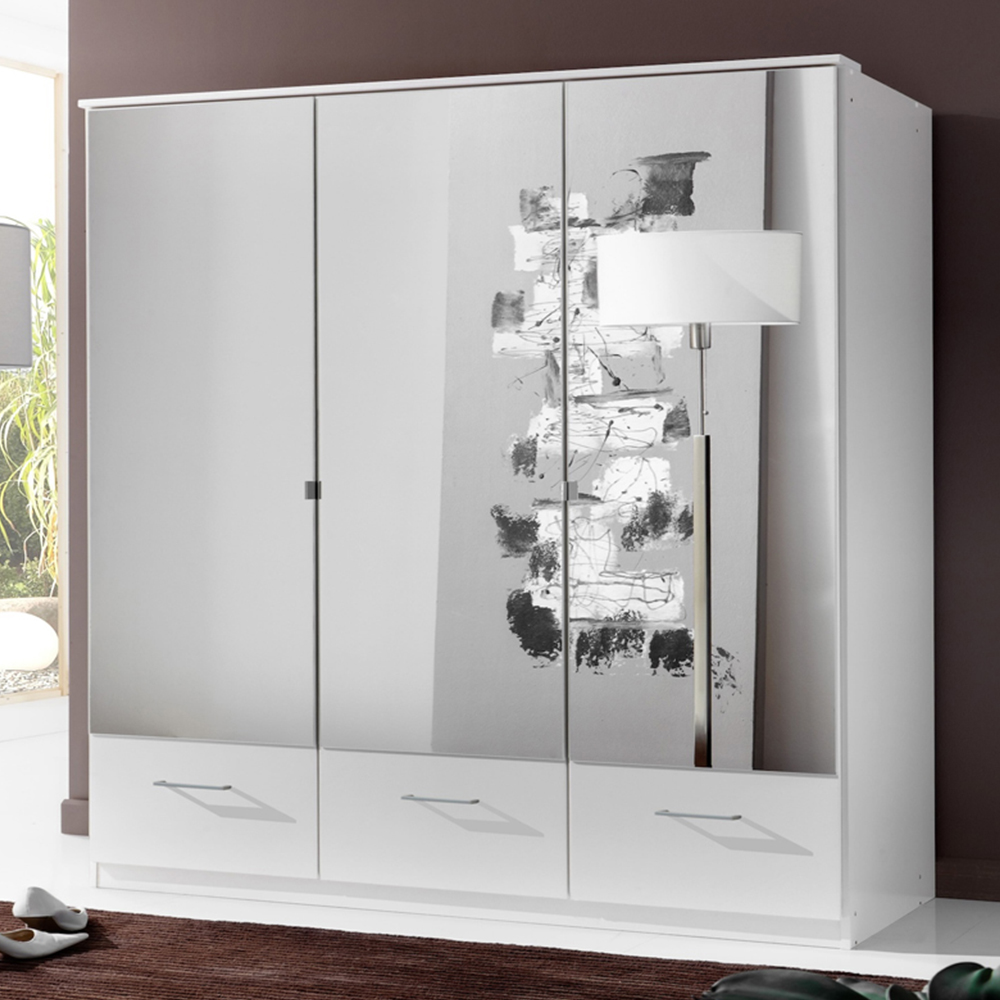 TJ'S Sligo 3 Door 3 Drawer White Mirrored Wardrobe Image 1
